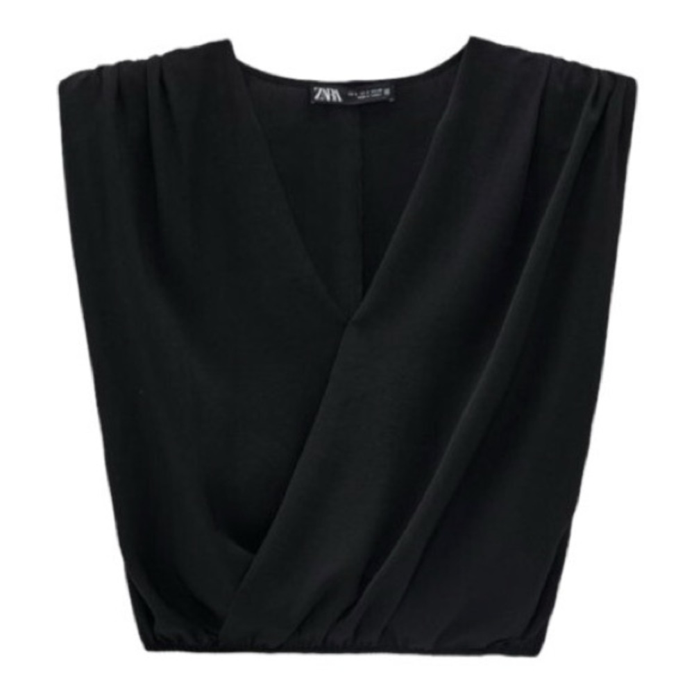 Zara Black Small Sleeveless Wrap Blouse